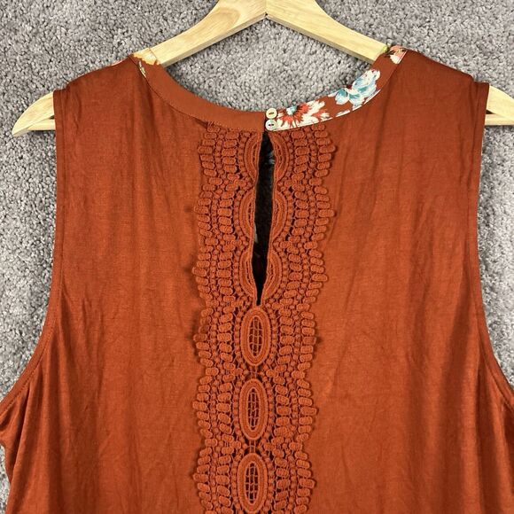 Daniel Rainn Shirt Womens Petite Large PL Sleeveless Brown Floral Keyhole Top - Picture 7 of 13